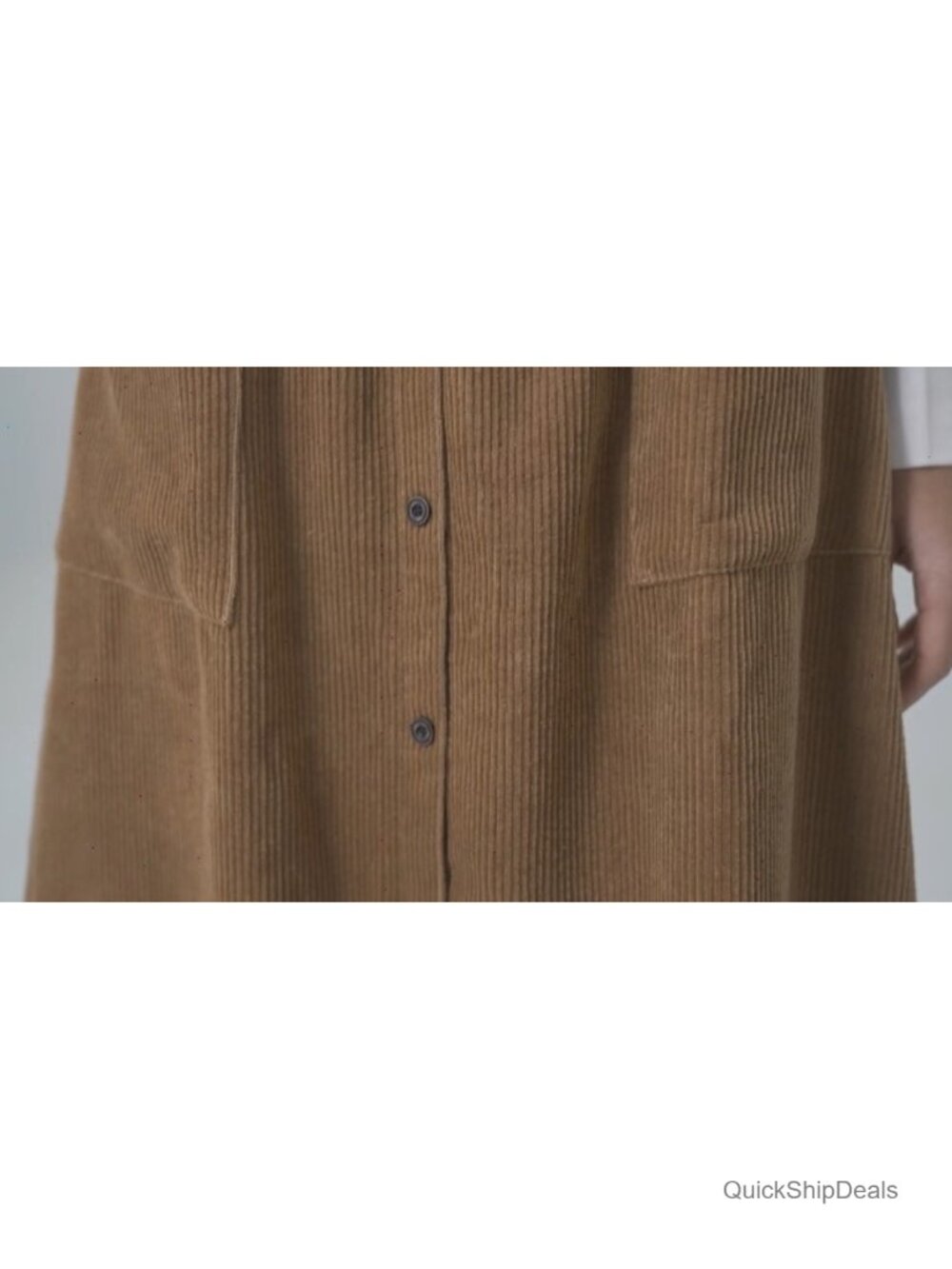 Women's Corduroy A-Line Midi Skirt Front Split Buttons Flared - Picture 6 of 6